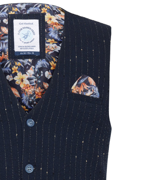 Seersucker Waistcoat - Navy